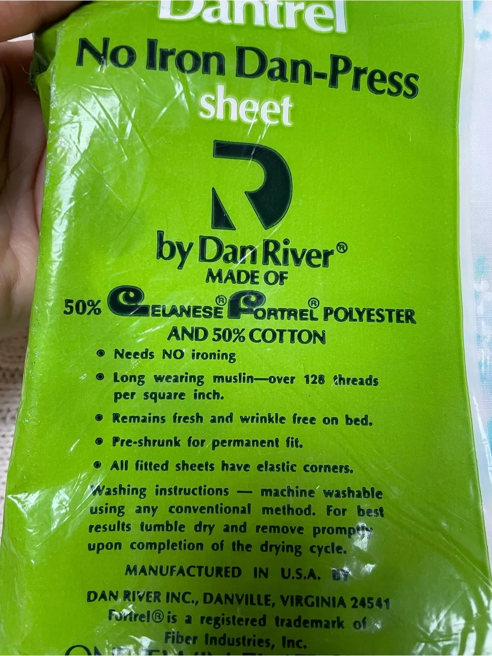 VTG Dantrel No Iron Dan Press Twin Flat Sheet - Dan River 72 x 104 Blue Floral